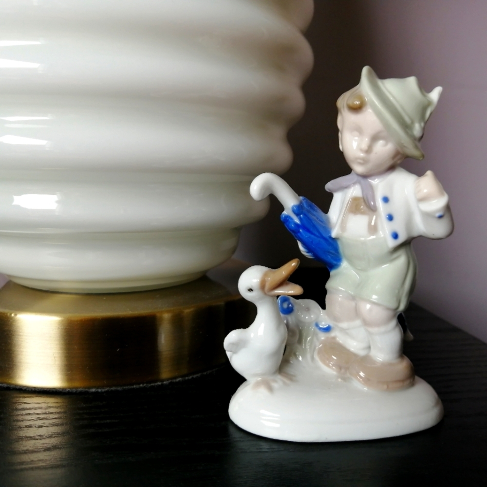 Vintage Figurine Porzellanfiguren Gräfenthal Germany Porcelain Boy and Duck